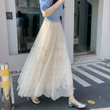 White Lace Dress Woman 2025 New Spring And Summer Temperament Long High-End Ponpong Mesh Dress A Word Umbrella Skirt
