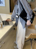Relaxing Retro Blue Long-Sleeved Plaid Shirt Women's Spring And Autumn New Loose Inside A Chic Shirt Jacket