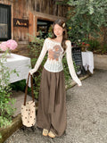 One-×Ö-Neck Cute Puppy Prints Out-Shoulder Long-Sleeved T-Shirt For Women 2026 In Early Autumn New Folding Lace Slanted Shoulder Coat