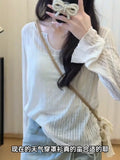 Thin Loose Thin Soft Wind Knitted Shirt Girl Spring 2025 New Lazy Wind Long Sleeve Sunscreen Shirt Top
