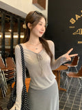 Pure Lust Wind Thin Slim Long-Sleeved T-Shirt Early Autumn Fashion Tying With Large Neckline Close Thin Inside Cloth