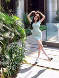 Pure Want To Close Waist Slim Slimid Dopamine Babes College Style Fake Two-Piece Hip Dress Dress Woman Summer