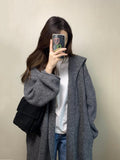 Grey Long Hooded Sweater Coat Women Early Autumn Korean Temperament Loose Lazy Slackness Knitted Open Shirt