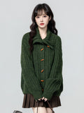Green Turtleneck Sweater Coat Women's Autumn And Winter 2025 Winter New Warm And Thick Collar Knitted Cardigan Top