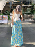 Set Of French Rope Smear Waistcoat Women Summer Blue Floral Half-Dress Two Sets Fresh And Sweet