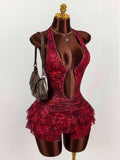 New Fashion Leopard Print Body Sexy Hanging Neck Tying Cake Short Dress Dress Dress Woman