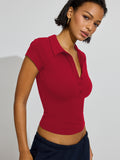2025 Spring And Summer New POLO Collar Button Short Sleeve Tight Body Movement Waist-On-Upwear