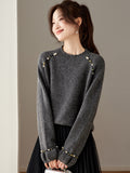Red Sweater Women's Jacket Short Nail Beaded Bottom Shirt Loose Lazy Commuting Coat With 2025 Autumn And Winter Clothing
