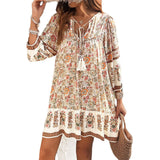 Dili 2025 Spring/Summer Leisure Bohemian Holiday People Cotton Print V-Neck Dress Dress Women's Clothing