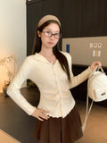 French Small Fragrant Wind Collared Wooden Ear Knitting Bottom Cardigan Women 2026 Autumn And Winter Harvest Waist Thin Inside Sweater