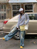 Korean Loose-Sensitive Stripes Bumpy Round-Neck Long-Sleeved T-Shirt For Women's Summer New Loose Meat Cover Thin Cloth