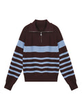 Striped Half-Zip Collar Collar Hooded Sweater Jacket Women's Autumn/Winter 2025 New Lazy Wind Wears Long-Sleeved Knitted Shirt