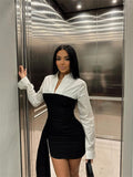 2025 Autumn Season New Fashion Sexy White-Collar Temperament Colliding Color Splicing Collar Dress Women's Dress
