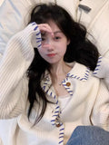 Crash Design Puddle Collar Long-Sleeved Sweater Coat Autumn New Lazy Wind Loose Knitwear Topess
