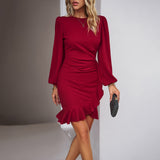 Dili 2025 Spring And Summer New Women's Temperament Bubble Sleeve Net Color Dress