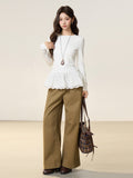 White Lace Hem Design A Thicker Long-Sleeved T-Shirt Women's Autumn And Winter Repair Inside The Bottom Shirt Top