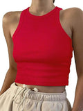 2025 Women's Spring/Summer Short Solid Color Thread Sleeveless T-Shirt Vest