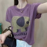 This Year's Popular Summer Thin Letter Small Elephant Short-Sleeved Ice Knitted Shirt Women Reduce The Age Of Loose Round Collar Blouse T-Shirt