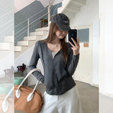 Korean V-Neck Pocket Zippered Striped Long-Sleeved Jacket 2026 Early Autumn New Loose Short Top Cardigan Woman