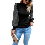 Dili Women's Clothing 2025 Autumn And Winter Half-High-Collar Long-Sleeved Sleeves Spliced Knitted Top