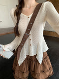 French V-Neck Horn Sleeve Design Long-Sleeved Knitted Cardigan Women's Autumn Hollow Wears A Top Of The Shirt