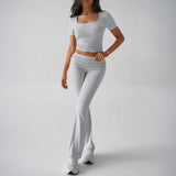Dilu 2025 Spring/Summer Y2K Casual Sports Style Solid Color Exposed Umbilical T-Shirt Long Pants Suit Women's Clothing