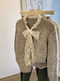 Sweet Pure Lust Lace Bow Sweater Coat Women Autumn And Winter Super-Looking Gentle Wind Top Soft Knitted Open Shirt