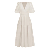 Hot New Summer High Feeling Deep V Bubble Sleeve Holiday Dress Fashion Women's Dress