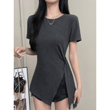 Pure Cotton Long-Sleeved T-Shirts In The Long Spring And Autumn Coat Wearing A Bottom Shirt White Open Fork Loose Large Code