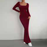 Dili Women's Dress Kardashian Ins Sexy Wind 2025 Autumn Collar Long-Sleeved Knitted Dress
