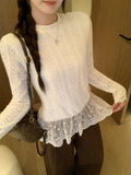 Rice Apricot Sweet Lace Lace Long-Sleeved Knitted Shirt 2026 Autumn Loose Bottoming Shirt Thin Design Top