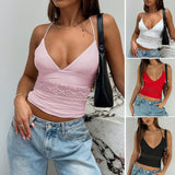 Dili 2025 Spring And Summer Sexy Hottie Y2K Lace Splicing Hollow Hanging Neck Sling