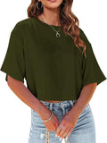 Women's Loose Short T-Shirt Round Collar Umbilical Top Casual Summer Solid Color Basic T-Shirt Short Sleeve