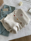 Gentle Retro Age-Retro Puppy Embroidered Color Buckle Round Collar Knitted Cardigan Woman 2025 Autumn Small Sweater Coat