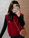 European Goods High-End New Year Red Knitted Vest Vest 2025 Winter Angola Red Folded Horse Clip Top Woman