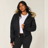 Fashion Winter Korean Woolen Hooded Zip Cotton Suit New 2025 Short-Sleeved Women's Clothing