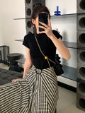 T-Shirt Women Shoulder Short Sleeves Of European Goods 2025 New Thin Round-Neck Shirt Folded Bottom Tops Body Truss