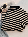 Vintage Port Windy Striped Striped Short-Sleeved T-Shirt Girl 2025 Summer New Slim Design Feeling