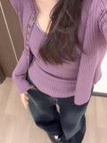 Korean Chic Chic Wears Knitted Slings Two Sets Of Women's Early Autumn Purple Slim Slim Thin Blouse