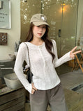 White Casual Flower Long-Sleeved Knitted T-Shirt Women 2026 Early Autumn Design Feeling Inside The Bottom Shirt Top