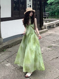 Seaside Holiday Wind Niche Chic Tie-Dye Dress Women Summer Green Fresh Temperament Dress Dress
