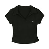 Pure Cotton Polo Collar Short-Sleeved T-Shirt Women's Summer Dress Large-Size Bottom T-Shirt Fat Mm Thin High-End Wrinkled Short Blouse