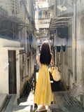 Tea Break French Yellow Sling Dress Women Summer Gentle Wind Seaside Holiday Waist Thin Beach Long Skirt