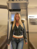 2025 Early Autumn Retro Removable Casual Hair Collar Short Denim Jacket + Hair Fashion Temperament