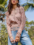 2025 New Solid-Color Bottom Sexy Lace Long-Sleeved Lace Silk Shirt Women's Coat Top