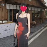 Black Tie-Dye Print Sexy Sling Dress Women's Summer 2025 New Body Tight Waist-Up Short Skirt