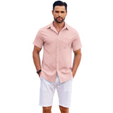 Summer New Men's Shirt Short Sleeve Thicken Elastic Wrinkled Loose Casual Cardigan Men's Top