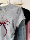 Pure Cotton Bow Short-Sleeved T-Shirt Women's Summer 2025 New Design Sense Small Man Repair On The Shoulder
