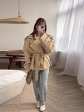 Commuter Solid English Wind Belt Belt Short Jacket Windwear 2025 Spring And Autumn Holiday Wind Short Wind Trench Coat