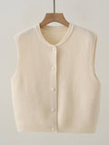 Vintage Gray Single-Dcupuncture Knitted Vest Women's Autumn And Winter New Loose Thin Sleeveless Sweater Outside The Shoulder